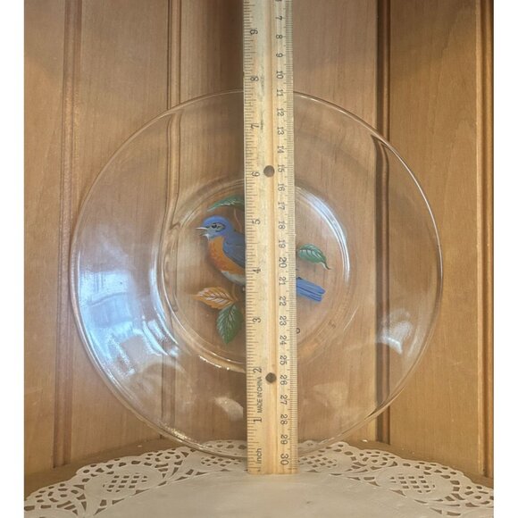 Vintage Clear Glass Salad Luncheon Plate Birds of America Bluebird - Picture 2 of 4